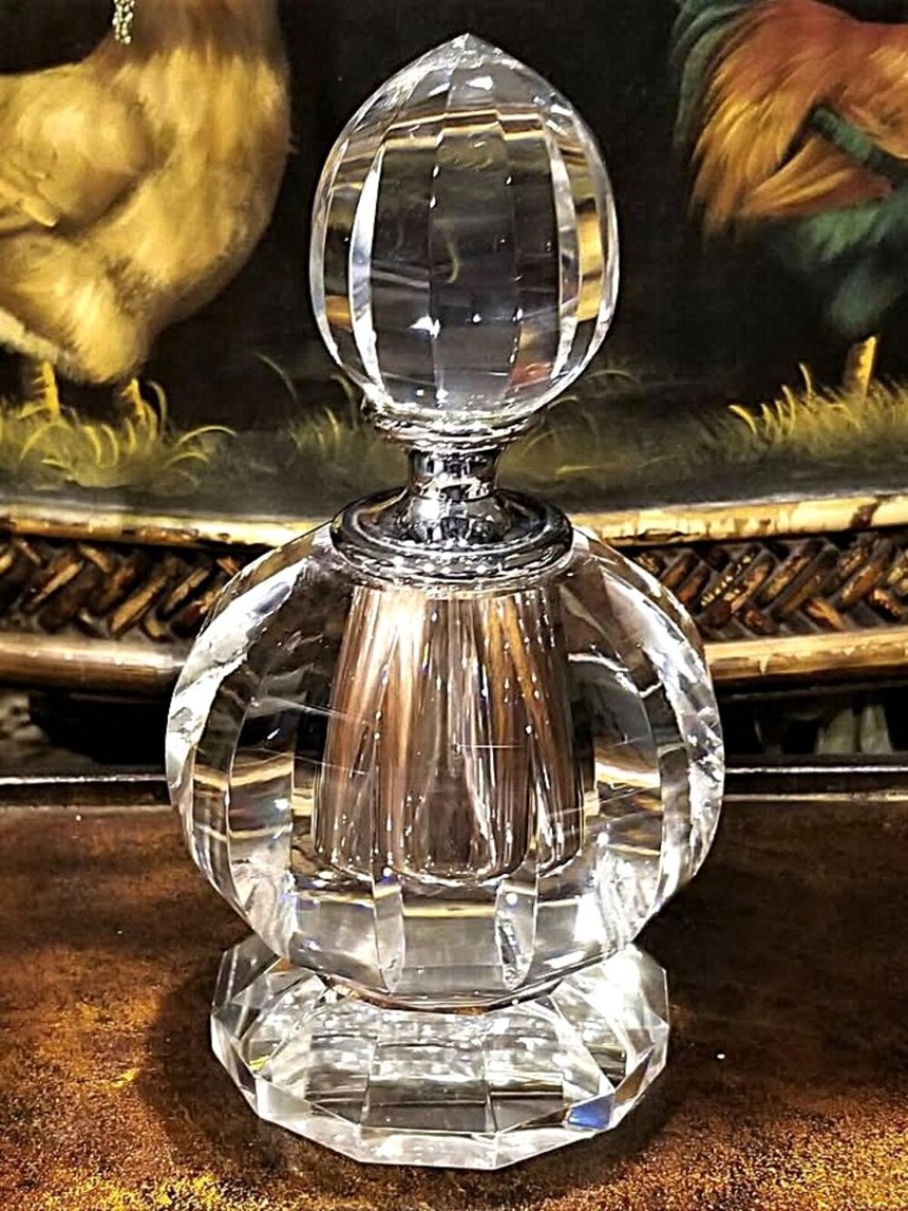 Vintage Faceted Crystal Perfume Bottle 7" High